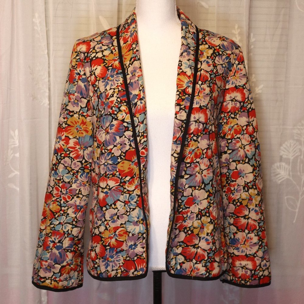 Vintage 70s Fritzi Prairie Multicolored Floral Quilted Long Sleeve Blazer Jacket